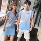 Couple Matching Colour Block Short-sleeve T-shirt Dress / Short-sleeve T-shirt / Shorts