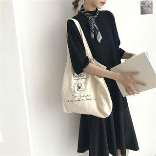 Plain Mock-neck Loose-fit Ruffle Dress
