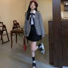 Long-sleeve Cardigan / Long-sleeve Plain Shirt / Accordion Pleat Skirt