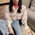 Turtleneck Long-sleeve Top / Single-breasted Lace Jacket