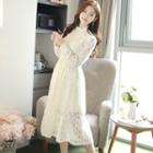 Long Sleeve Fleece-lined Lace A-line Dress