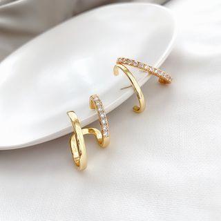 Rhinestone Alloy Cuff Earring Set Of 3 - 925 Silver Needle - As Shown In Figure - One Size