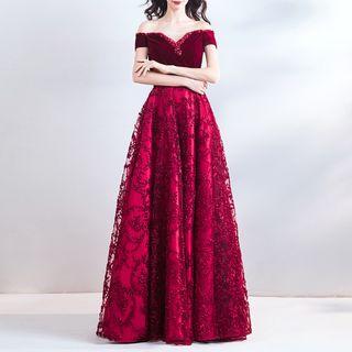 Off Shoulder Velvet Ball Gown