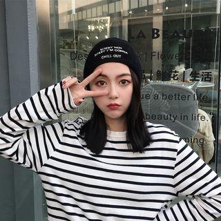 Embroidered Lettering Beanie Black - One Size