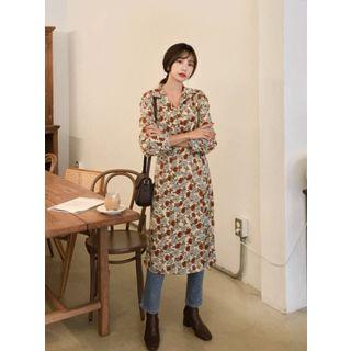 Open-placket Floral Long Shirtdress