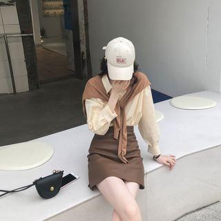 Plain Shirt / Knit Cape / Mini A-line Skirt
