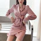 Puff-sleeve Tie-front Shirtdress