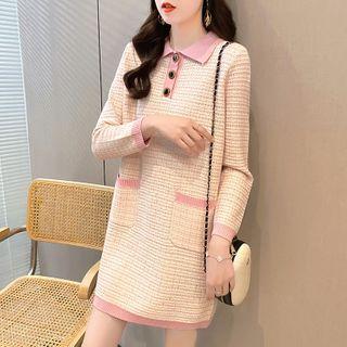 Polo-neck Knit Mini A-line Dress