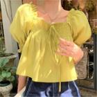 Puff Sleeve Plain T-shirt Green - One Size