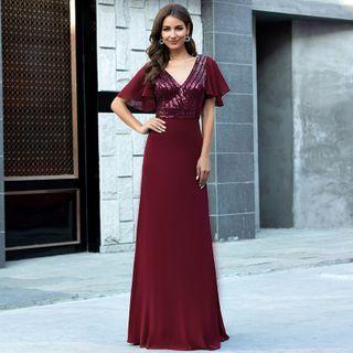 Short-sleeve Chiffon A-line Evening Gown