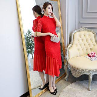 Lace Short Sleeve Qipao