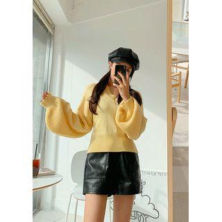 Paperbag-waist Pleather Shorts Black - One Size