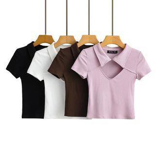 Short-sleeve Collar Cut-out T-shirt