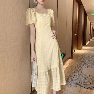Short-sleeve Square-neck Midi Dress