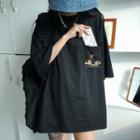 Mountain Print Elbow-sleeve T-shirt Black - One Size
