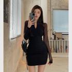 Long-sleeve Mesh Mini Dress Black - One Size