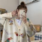 Bear Patterned V-neck Cardigan