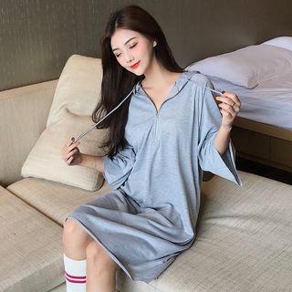 3/4-sleeve Zip Collar Hoodie Dress