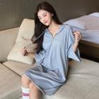 3/4-sleeve Zip Collar Hoodie Dress