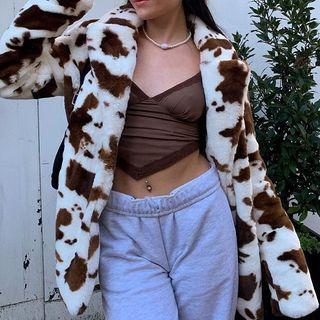 Leopard Print Fluffy Button Jacket