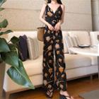 Flower Print Spaghetti-strap Wide-leg Jumpsuit