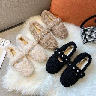 Faux Pearl Shearling Flats