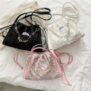 Chain Drawstring Crinkled Crossbody Bag