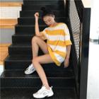 Elbow-sleeve Two-tone Oversized T-shirt