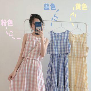 Gingham Sleeveless Midi A-line Dress