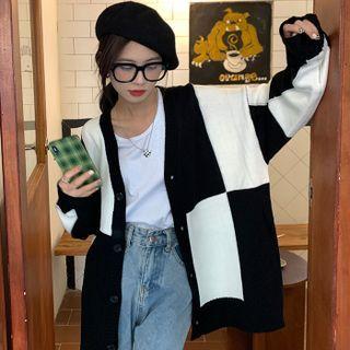 Plaid Long-sleeve Cardigan As Shown In Figure - One Size