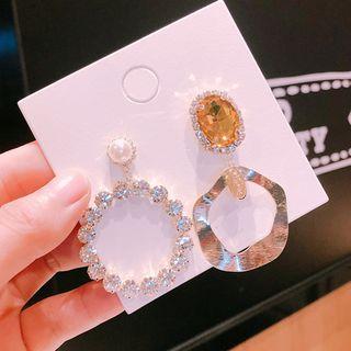 Non-matching Faux Pearl Rhinestone Hoop Dangle Earring 1 Pair - Yellow - One Size