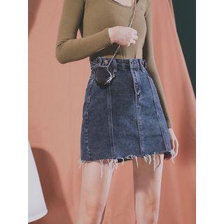 Adjustable-waist Stitched Denim Skirt