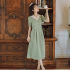 Short-sleeve Frill Trim Slim Fit Dress