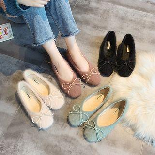 Faux Shearling Bow-accent Flats