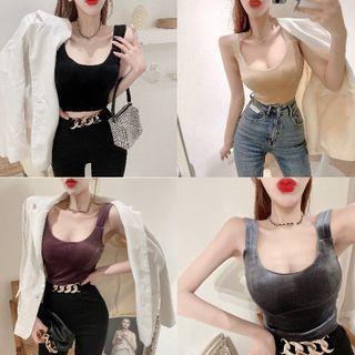 Sleeveless U-neck Velvet Top