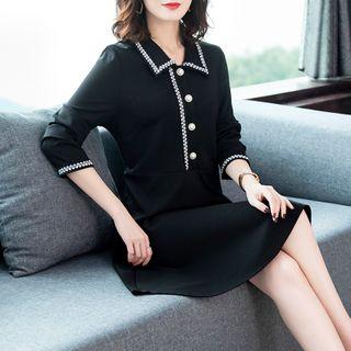 3/4-sleeve Embroidered Trim A-line Dress