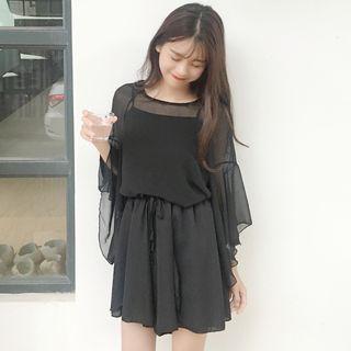 Set : Open Back Chiffon Top + Spaghetti Strap Playsuit