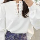 Puff-sleeve Lace-up Pullover