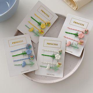 Set Of 4: Flower Hair Pin (assorted Designs)