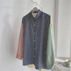 Pocket-detail Oversize Long-sleeve Check Shirt/ Pinstripe Shirt