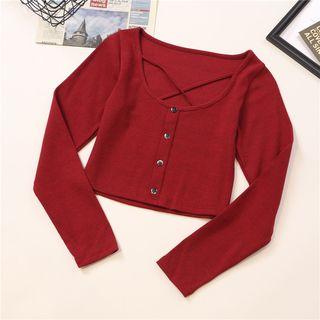 Cross Strap Long-sleeve Ribbed Cropped Top