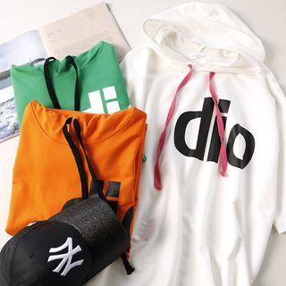 Lettering Elbow Sleeve Long Hoodie