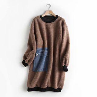 Faux Shearling Sweatshirt Dress Coffee - One Size