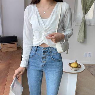 Knot-front Sheer Crop Top