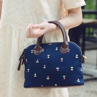 Faux-leather-panel Floral Handbag