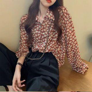 Floral Print Chiffon Long-sleeve Shirt