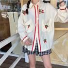 Strawberry Embroidered Long-sleeve Loose-fit Shirt As Figure - One Size
