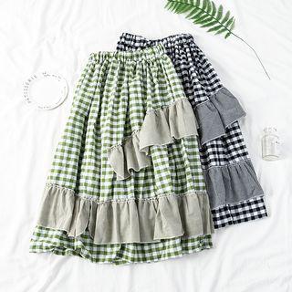 Frilled Trim Check A-line Skirt