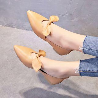 Faux Leather Ribbon Accent Dorsay Flats