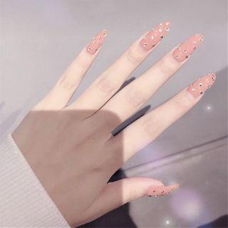 Embellished Pointed Faux Nail Tips 192 - Pink & White - One Size